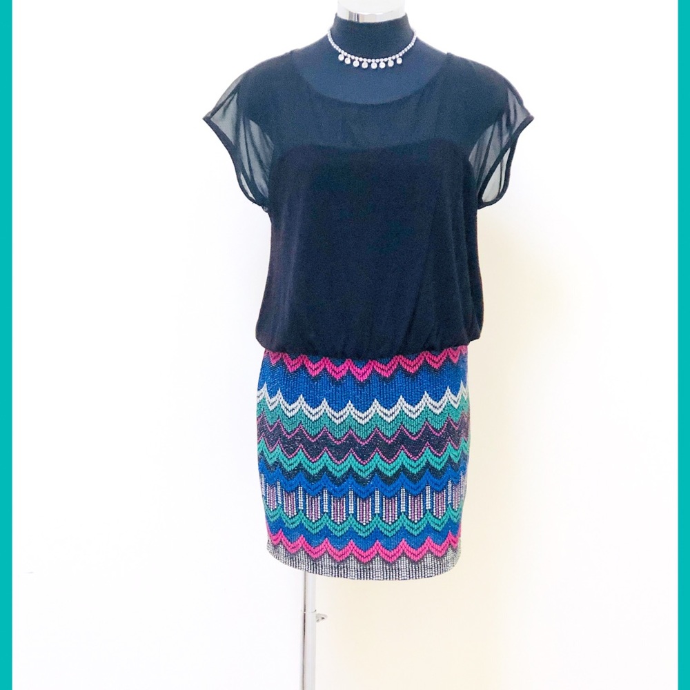 Sparkly blk/metallic vintage minidress S/M